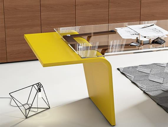 Bureau de direction design jaune à plateau verre