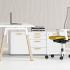Bureau modulable individuel, appui sur caisson, plateau mélaminé blanc piétement bois chêne naturel, gamme Amazone - France Bureau