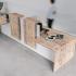 Banque d\'accueil 2 modules PMR bicolore mélaminé timber et blanc , Fabrication Française, gamme Aydat - France Bureau