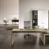 Bureau de direction et retour bureau en mélaminé chêne naturel avec armoire basse rangement, gamme Civetta - France Bureau