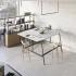 Table haute de réunion carré plateau mélaminé blanc piétement métallique noir, tablette extension gamme Fundy haute - France Bureau