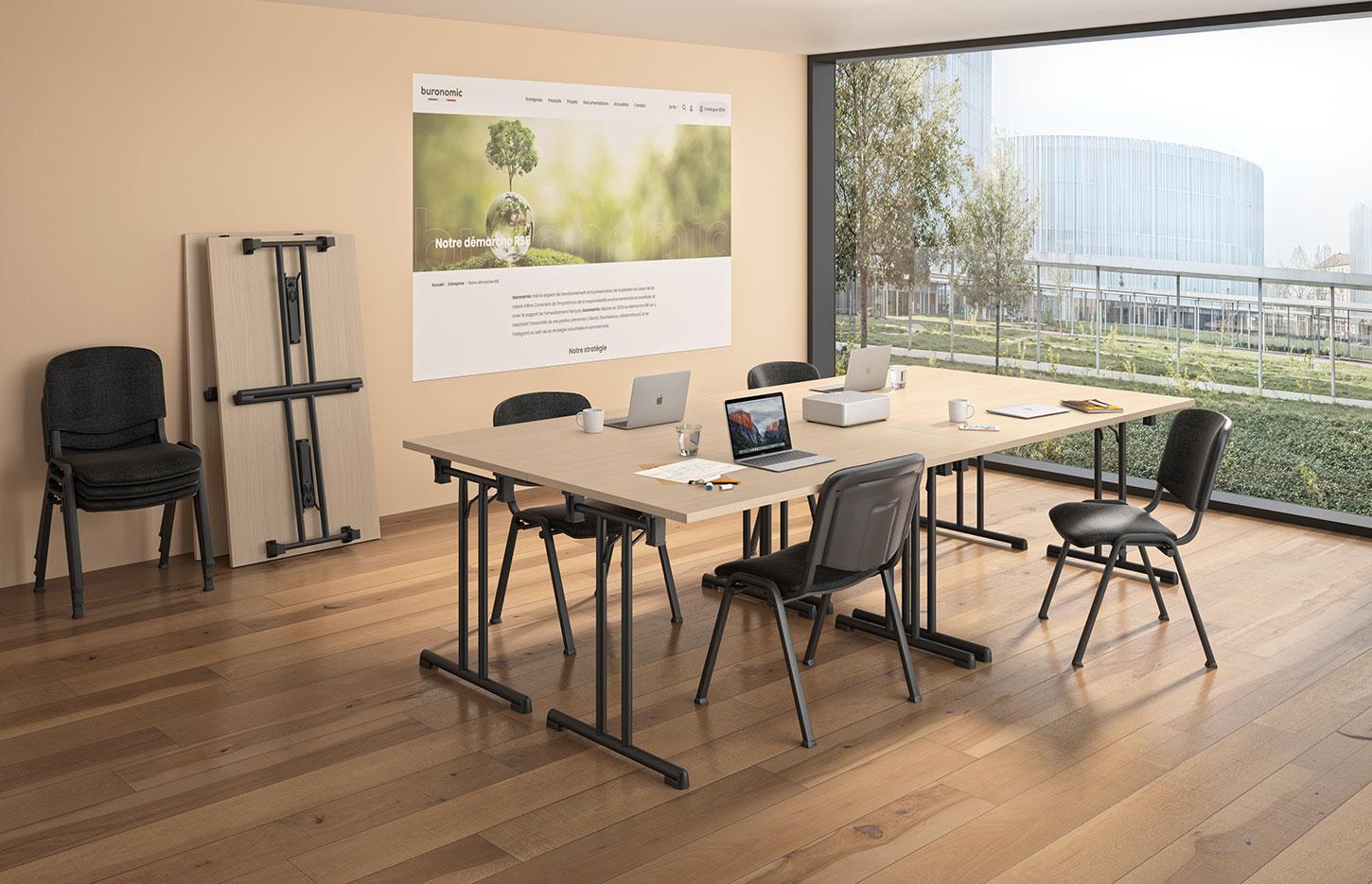 Chaise polyvalente empilable avec dossier rembourrée ou résille et assise rembourré en tissu non feu - Gamme Herpin - France Bureau