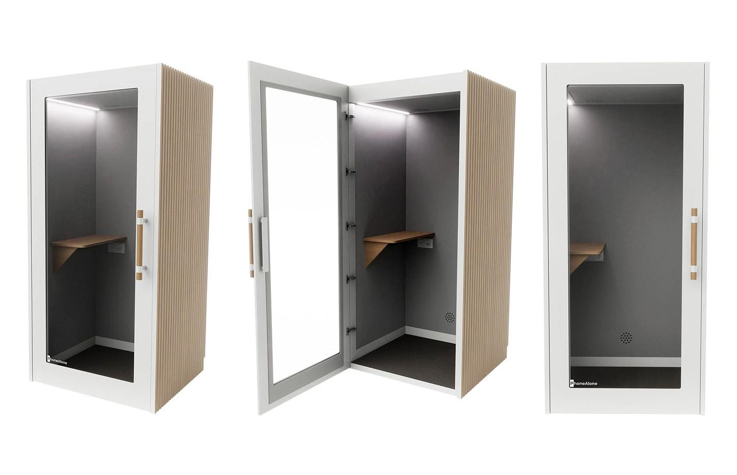 Cabine acoustique noir et bois avec tablette et prises et USB, gamme Koronia Wood 1 place - France Bureau