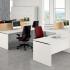 Bureau individuel droit pieds panneaux avec armoire basse de rangement mélaminé blanc - gamme Meya - France Bureau