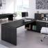 Ensemble bureau de direction avec retour meuble service mélaminé noir, table de réunion et armoire basse accordée - gamme Navia - France Bureau