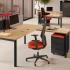 Bureau individuel droit plateau mélaminé chêne piétement noir, accessoires d\'électrification rangement, gamme Ruby - France Bureau