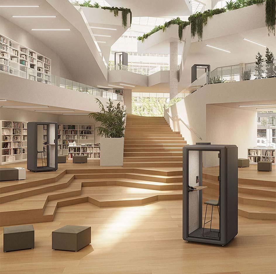 Cabine acoustique Tablium pour bureau avec isolation phonique et aménagement intérieur intégré