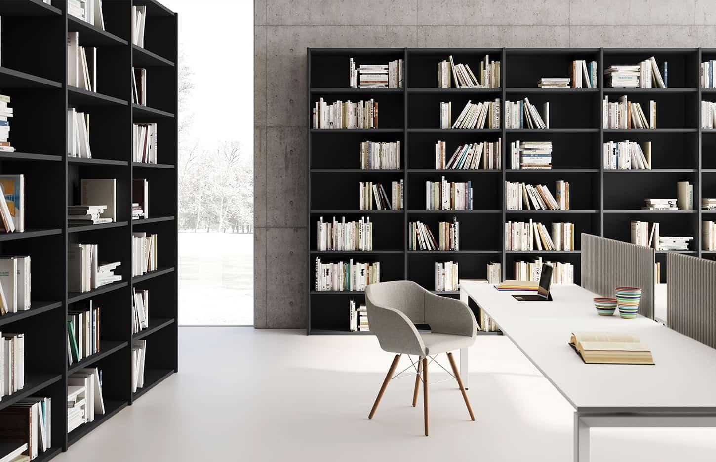 Armoire haute sans porte type bibliothèque dans open space avec structure noire - gamme xxl - france bureau