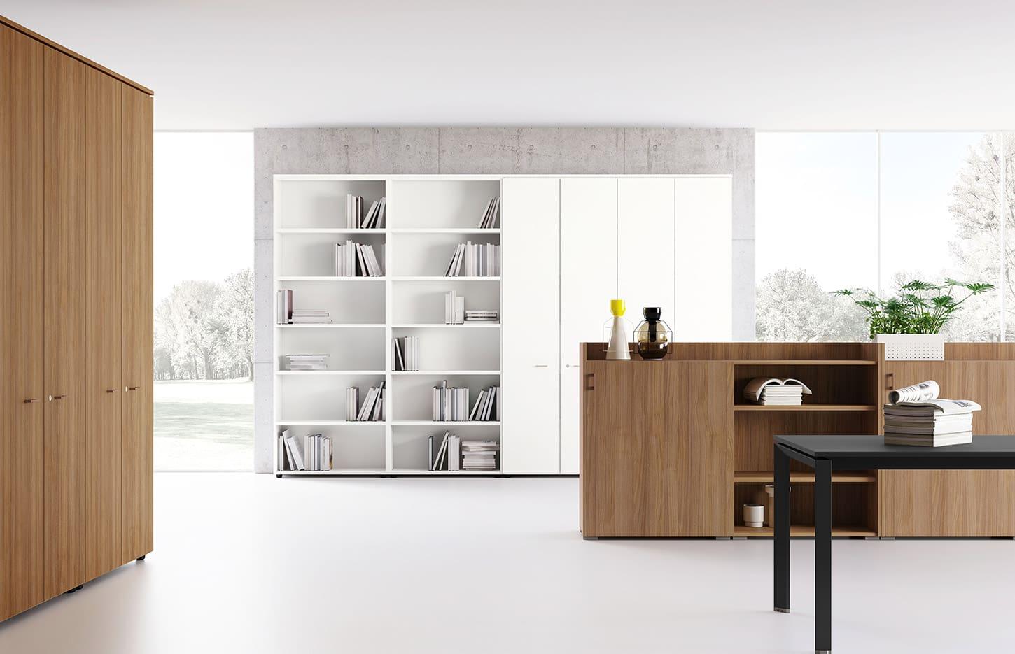 Armoire avec rangement et portes battantes haute et basse - structure mélaminé blanche ou en chêne naturel gamme XXL - France Bureau
